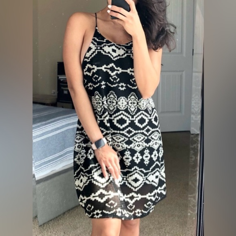 Urban Outfitters Staring at Stars Black & White Aztec Boho Crochet Cami Dress